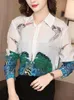 Kvinnors Blusar Skjortor Xiaomoli Forest Nature Print Classic Lapel Temperament Silk Shirt Toppfjäder och sommar 2022 Commuter Lady