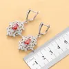 Elegant Women Wedding Costume Jewelry Sets Natural Stone Red Garnet Dangle Earrings And Necklace Ring Bridal Sets H1022