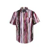 Mens Hawaiian Summer Short Sleeve Stripe Tröja Färgrik skjorta Knapp Ned Casual Regular Fit Beach Camp Blouse