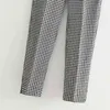 women stylish plaid printing pencil pants female casual slim fashion trousers office lady wear zipper pantalones mujer P557 210420