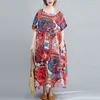 Femmes surdimensionnées coton lin robe longue nouveauté été vintage style imprimé floral lâche femme robes décontractées S3235 210412