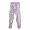 Mulheres verão casual impressão calças za elástico cintura floral moda rua feminino elegante calças roupas 210513