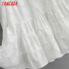 Women White Flower Emboridery Shirt Robe Long Sleeve V Neck Office Ladies Mini Dress SY192 210416
