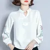 Womens Tops And Blouses V-neck Office Blouse Shirt Tops Floral Embroidery Chiffon White Blouse 3XL 4XL Plus Size Women Tops C706 210426