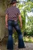 Mężczyźni Flared Baggy Dżinsy Bootcut Nogi Spodnie Traved Patchwork Jeans Nowy Designer Punk Stlye Bell Dolne Spodnie Denim H1116