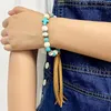 Bangle natuurlijke turquoise stenen kralenarmbanden voor vrouwen lange fluwelen kwastje dwars handgemaakte bohemian sieraden