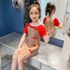 Crianças vestidos para meninas xadrez padrão menina retalhos garoto estilo casual roupas 6 8 10 12 14 210528