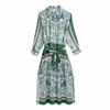 캐주얼 여성 턴 다운 칼라 드레스 봄 - 가을 패션 숙녀 중국 스타일 여성 인쇄 210515
