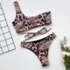 Misswim Sexy Animal Print Bikinis 2021 Mujer One Shoulder Swimsuit Female Bandeau Swimwear Women High Cut Swimming Suit Biquini Women's