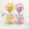 Spaanse baby meisje borduurwerk katoen rompertjes met hoed Koreaanse stijl baby lotia jumpsuit verjaardag outfit 210615