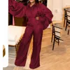 Autumn Jumpsuits for Ladies Full Lantern Sleeve High Waisted Turn Down Collar Fashion Elegant Long Rompers