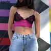 Sexy Strap Lace Edge Patchwork Camis Crop Top Summer Fashion Backless Deep V Neck Summer Tank Tops Pour Femmes Party Clubwear 210415