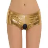 Sexig latex shorts kvinnor öppna gren underkläder byxor klubbkläder trosor läder bodycon elastisk dräkt tanga erotiska kvinnors225q