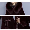 Kobiety Faux Fur Coat Z Kapturem Plus Rozmiar Luźne Topy 19 Jesień Zima Z Długim Rękawem Czarny Wino Czerwona Moda LR697 210531