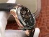 Relógios TWA Factory 326-03 El Toro / Black Toro GMTﾱ Calendário perpétuo Ouro rosa UN-32 Autoamtic Relógio masculino com bisel de cerâmica Relógios de pulso masculinos com mostrador preto e pulseira de borracha