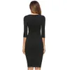 Nice-Forever Women Elegant Optisk Illusion Patchwork Contrast Belted Vintage Slim Work Office Business Bodycon Dress B405 210419