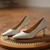 SOPHITINA Women Pumps Spiral Heel Design Premium Leather Stone Pattern Ladies Shoes TPR Square Toe Trend Female Shoes AO308 210513