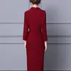 2021新しいパターンクラレットカラードレスフリルミディアムと長い正式な機会ワンステップスカート