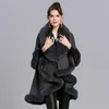 Atkılar İmitasyon Kaşmir Moda Kadın Kürk Yaka Kış Sıcak Örme Zarif Parti Büyük Boy Kadın Panço Şal