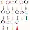 Perles acryliques de qualité alimentaire Bracelet Partie de fête en bois Bacle de perles en bois Keychain PU Tassel Anti-perdu KeyRing Rre10766