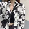 Szyfonowa bluzka Vrouwen Vintage Chic Koreaanse Tryb druku Blusas Lente Lange Mouwen Single Breasted Ins Tops 210512