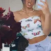 Omsj Lato Kobiety Kamizelka Off Ramię Topy Butterfly Drukowanie Bez Rękawów Skiny Moda Crop Top Ladies Style Streetwear 210517