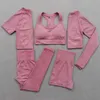 2/3 / 5pcs sömlösa kvinnor yoga uppsättning gym kläder fitness leggings beskärda skjortor sport kostym långärmad tracksuit aktivt slitage 210802