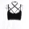 Punk Goth Bandage Black Camis Sexy Hollow Out Lace Trim Trives Tops Fairy Grunge Gothic Style Backload Camisoles Club Streetwear 210517