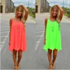 Fashion Women Dresses Spaghetti Strap Back Howllow Out Summer Chiffon Beach Short Solid Color Sleeveless Halter Casual Dress