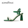 SOPHITINA Frauen Schuhe Sandalen Sommer Echtes Leder Karree Runde High Heel Party Perle String Bead Süße Schnalle FO320 210513