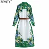 Femmes Vintage vert fleur imprimer décontracté mince Satin chemise robe femme Chic côté fendu ceintures Kimono Vestidos DS8116 210420