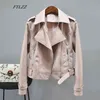 Jesień Faux Soft Skórzane Kurtki Podstawowe Kobiety Turndown Collar Zipper Epaulet Slim Płaszcz Kobiet Biker Outwear 210430