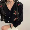 Asapgot Korean Cute Pearl Button Sweet Loose Wild Retro Flower Embroidery Autumn Long Sleeve Sweater Cardigans Single-breasted 210610