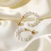 Hoop & Huggie Stainless Steel Mini Pearl Circle Shape Earrings For Women French Vintage Female Jewelry