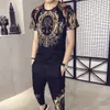 Luxury Retro Sweatsuit Casual Tshirt Pants Sets Two-piece Set Tracksuit Men Street Wear Social Nightclub Male Clothing 210527