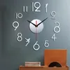 装飾時計時計現代のdiyミュートウォールホーム装飾オフィス3Dミラーサーフェスステッカー時計巨大フレームレスツール2417