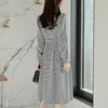 Coreano autunno inverno vintage pied de poule ufficio signore abiti donna elegante monopetto vestito sottile lavoro abiti casual 210514