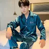 Silk Couple's Pajamas Set Long Sleeve Soft Solid Shiny Pajama Women Oversized Mens Sleepwear Nightgown Spring Home Clothing 210524