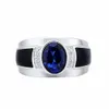 Fashion sapphire gemstones blue crystal black agate zircon diamonds rings for men white gold silver color jewelry party bague