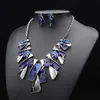 Pendant Necklaces European and American color alloy fashion diamond necklace earrings set bridal jewelry