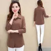 Chic Solid Polo Collar Shirt Women Fashion Elegant Slim Plus Size 5xl långärmad blus kvinnlig mamma Casual Spring Tops 220217