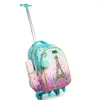 3-in-1-Rucksack für Schulkinder mit Rollen, Kinder-Rolltasche, Teenager, Mädchen, Segeltuch-Reise-Trolley-Taschen 220210