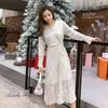 Fashion Hong Kong Style V-neck Vintage Women Dress Dot Print Pleated Long Sleeve Women's Midi Dresses Clothing 8558 50 210508