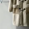 Women's Wool & Blends HXJJP 2022 Women Coat Winter Loose Lambs Jackets Horn Button Long Bery22