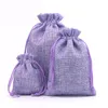 9 * 12 13 * 18 10 * 14 cm Organizador de cordón de lino Bolsas de regalo de joyería de color púrpura promoción comercial bolsa de paquete al por mayor Bolsas de regalos logotipo personalizado