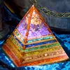 8cm 7 Chakra Layered Pierre Naturelle Orgone Pyramide EMF Artisanat Extraordinaire Arbre de Vie Guérison Cristal Orgonite Tour Figurine Générateur D'énergie Reiki Méditation