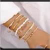 Perlé, Strands Bracelets Drop Delivery 2021 Ensembles de bijoux de mode 6Pcs / Set Coin Charm Shell Bracelet Chaîne en métal et bracelet en acier inoxydable Gold Co