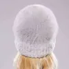 Kvinnor Vinter Luxury Real Rex Kanin Fur Hat Stickad Top Natural Cap Äkta Mössor 211126
