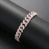 Bangle 6-8inch 12mm Microinlaid Pink-white Zircon Miami Cuban Brackets Bling Hip Hop Jewelry Fashion Charm Bracelets For Men