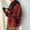 Зимняя пуловер женская фонарик мошенничество с рукавами свитер мешковатая старинная пэчворк негабаритный простой трикотаж изящные дамы джемпер модный теплый Y1110